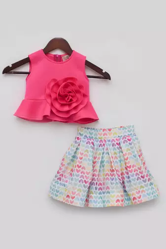 Pink lycra printed skirt ser