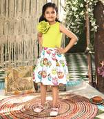 Green lycra printed skirt set