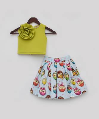 Green lycra printed skirt set 3