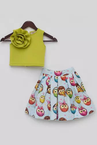 Green lycra printed skirt set