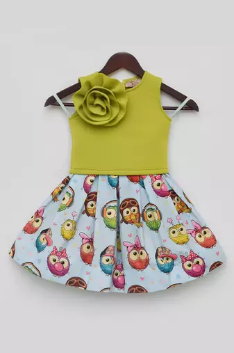 Green lycra printed skirt set