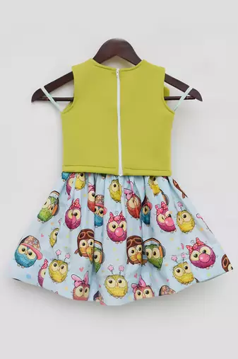 Green lycra printed skirt set