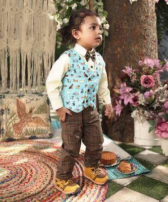 Blue printed waist coat set 2