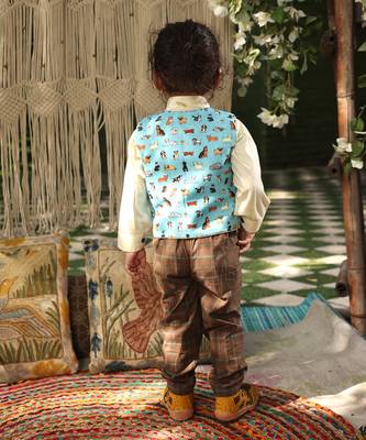 Blue printed waist coat set 3