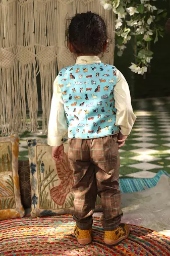 Blue printed waist coat set