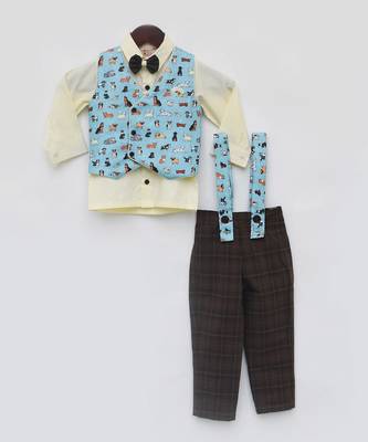 Blue printed waist coat set 1