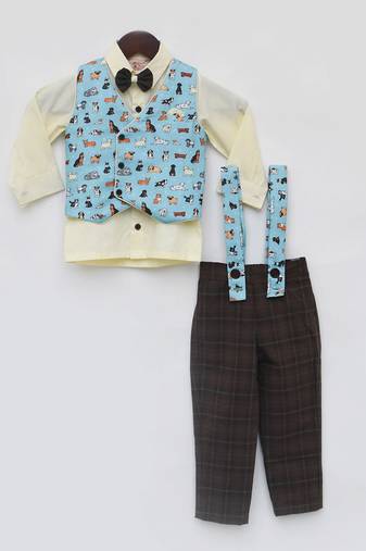 Blue printed waist coat set