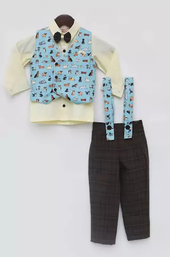 Blue printed waist coat set