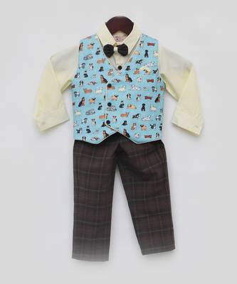 Blue printed waist coat set 4