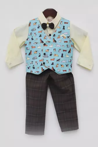 Blue printed waist coat set