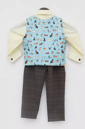 Blue printed waist coat set
