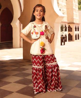 Off white & maroon sharara set 1
