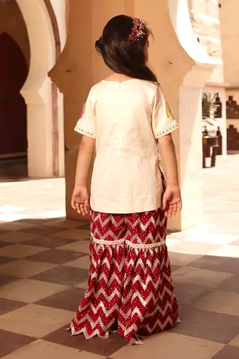 Off white & maroon sharara set