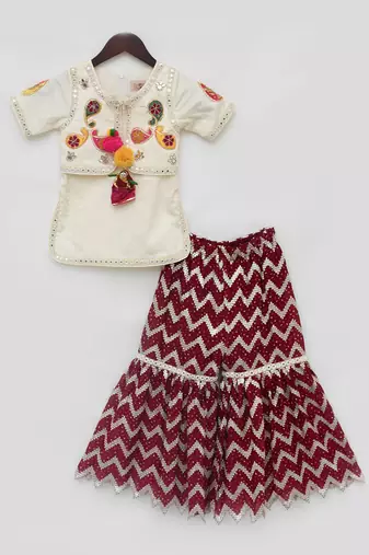 Off white & maroon sharara set
