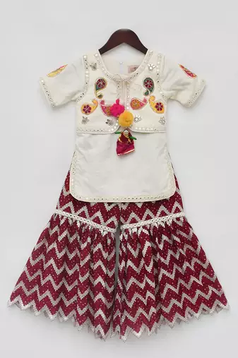 Off white & maroon sharara set