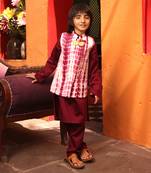 Maroon tie and dye nehru jacket set