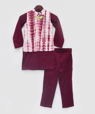 Maroon tie and dye nehru jacket set 3