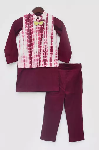 Maroon tie and dye nehru jacket set