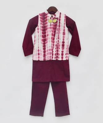 Maroon tie and dye nehru jacket set 4