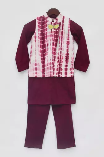 Maroon tie and dye nehru jacket set