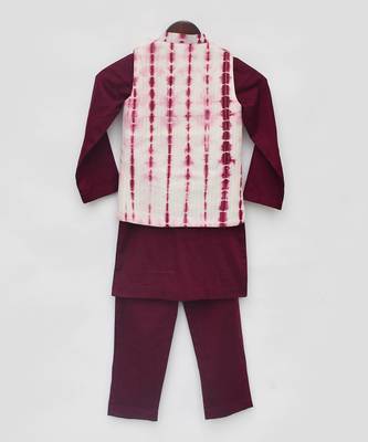 Maroon tie and dye nehru jacket set 5