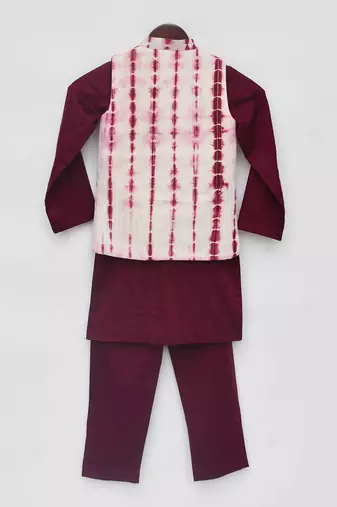 Maroon tie and dye nehru jacket set