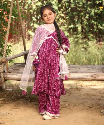 Purple bandhaj kurti set 1