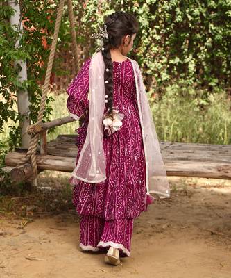 Purple bandhaj kurti set 2