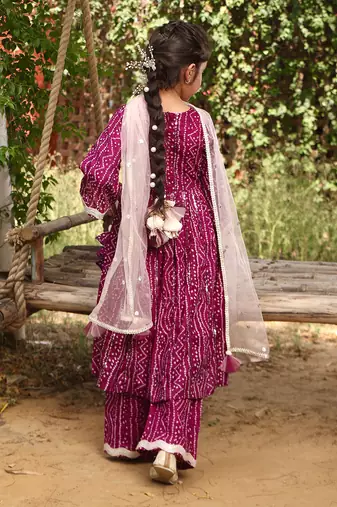 Purple bandhaj kurti set