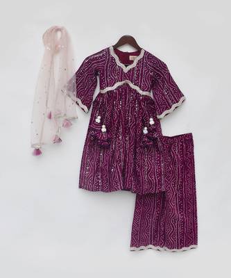 Purple bandhaj kurti set 3