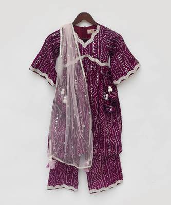 Purple bandhaj kurti set 4