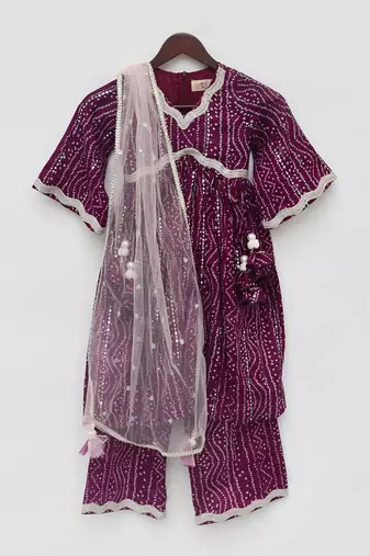 Purple bandhaj kurti set