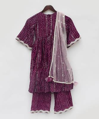 Purple bandhaj kurti set 5
