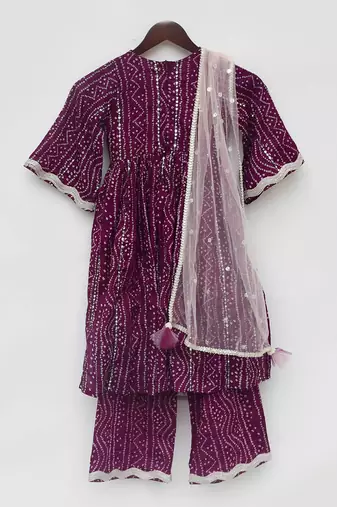 Purple bandhaj kurti set