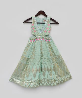 Sea green sequence embroidery jumpsuit 3