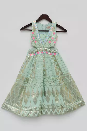 Sea green sequence embroidery jumpsuit