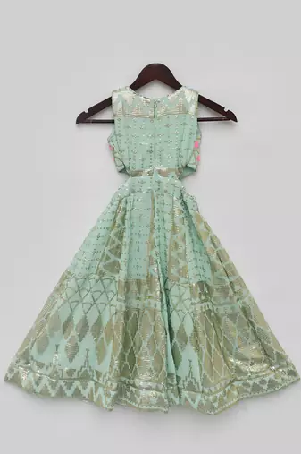Sea green sequence embroidery jumpsuit