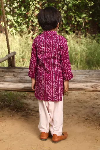 Purple bandhaj kurta set