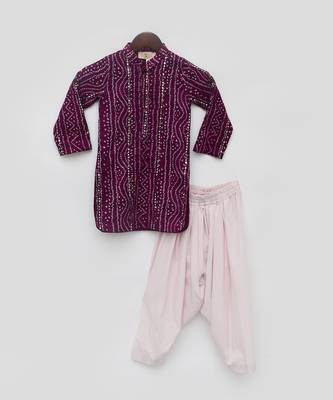 Purple bandhaj kurta set 3
