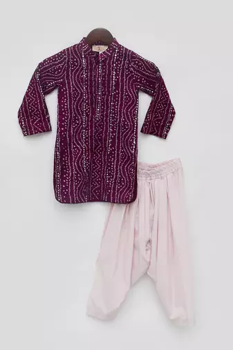 Purple bandhaj kurta set