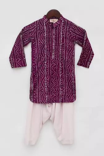 Purple bandhaj kurta set