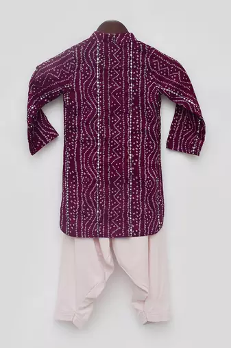 Purple bandhaj kurta set