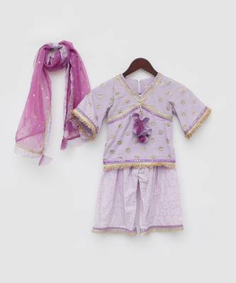 Lilac embroidered kurti set 3