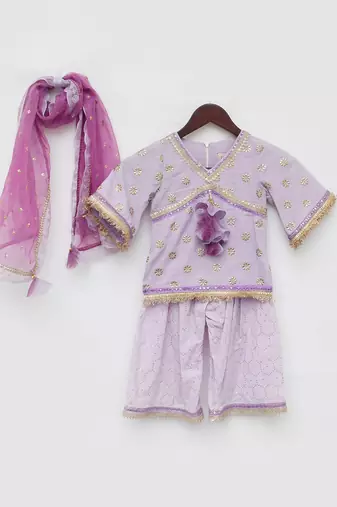 Lilac embroidered kurti set