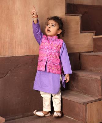 Pink patola printed nehru jacket set 1