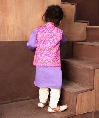 Pink patola printed nehru jacket set 2