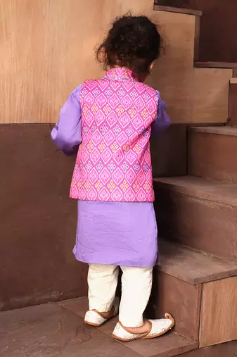 Pink patola printed nehru jacket set