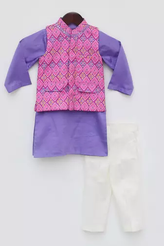 Pink patola printed nehru jacket set