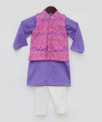Pink patola printed nehru jacket set 4
