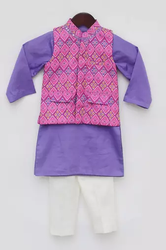 Pink patola printed nehru jacket set